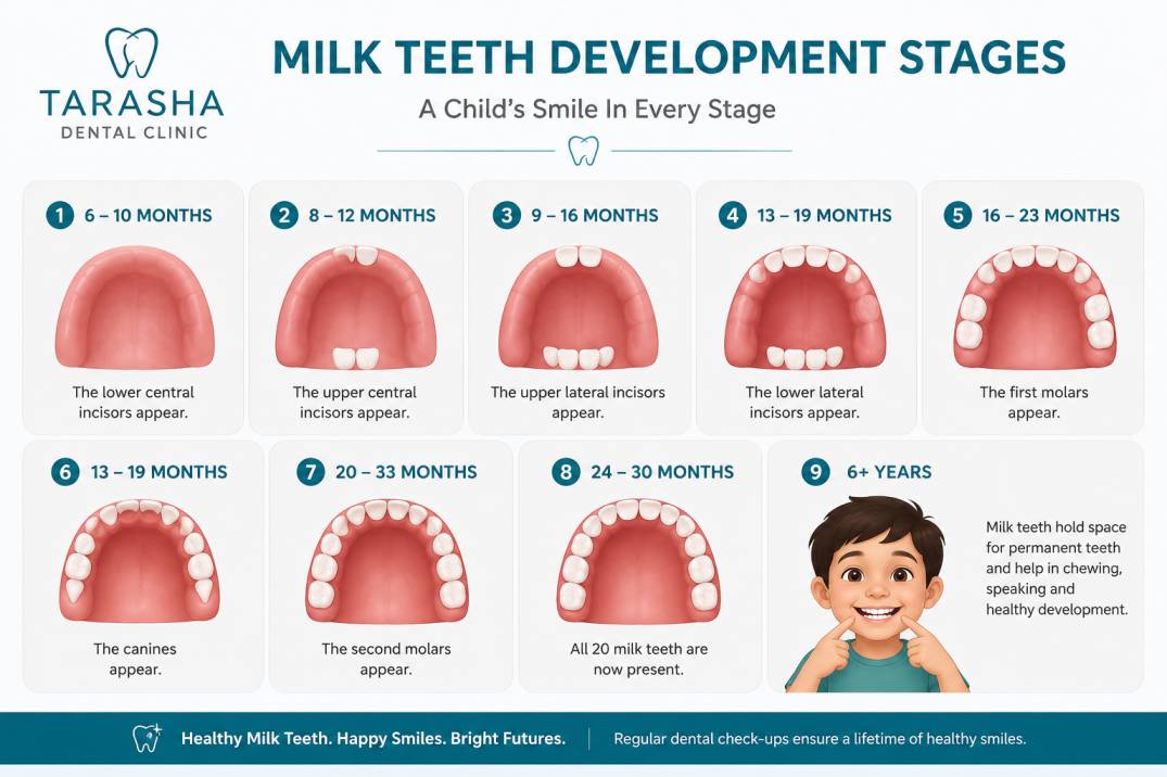 Milk teeth eruption timeline diagram — pediatric dentistry Lajpat Nagar Delhi