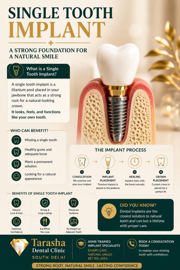 Single tooth implant vs bridge comparison Tarasha Dental Clinic Delhi